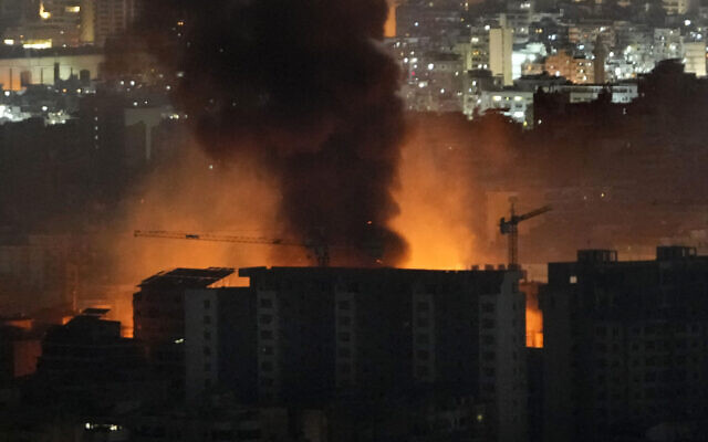 Flame and smoke rises from Israeli airstrikes on Dahiyeh, in the southern suburb of Beirut, Lebanon, early November 1, 2024. (AP Photo/Hussein Malla) Flame and smoke rises from Israeli airstrikes on Dahiyeh, in the southern suburb of Beirut, Lebanon, early November 1, 2024. (AP Photo/Hussein Malla)