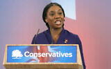 Britain's Member of Parliament Kemi Badenoch speaks after being elected as the new leader of the opposition Conservative Party, in London, Saturday, Nov. 2, 2024. (AP Photo/Alberto Pezzali)