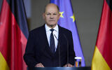 German Chancellor Olaf Scholz gives a statement after a meeting with government leaders in Berlin, Germany, November 6, 2024. (AP Photo/Markus Schreiber)