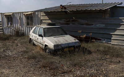 An old car in 'Trump Heights' in the Golan Heights, November 7, 2024. (AP Photo/Ariel Schalit)