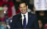 US Senator Marco Rubio speaks before Republican presidential nominee former president Donald Trump speaks at a campaign rally in Allentown, Pennsylvania, October 29, 2024. (AP Photo/Matt Rourke, File)