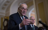 Senate Majority Leader Chuck Schumer, a New York Democrat, speaks with reporters at the US Capitol in Washington, DC, November 13, 2024. (AP Photo/J. Scott Applewhite)