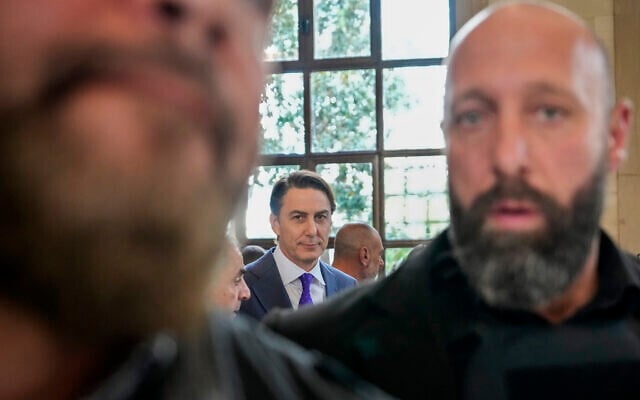 Amos Hochstein, center, a senior adviser to US President Joe Biden, is escorted by bodyguards as he leaves his meeting with Parliament Speaker Nabih Berri, in Beirut, Lebanon, Tuesday, Nov. 19, 2024. (AP/Hassan Ammar)
