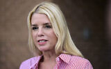 Pam Bondi, former Florida attorney general, speaks to reporters outside an election integrity volunteer training, June 18, 2024, in Newtown, Pennsylvania. (AP/Derik Hamilton)