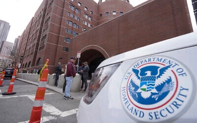 File: A Homeland Security vehicle, right, is parked outside the Moakley Federal Courthouse, April 19, 2023, in Boston, Massachusetts. (AP Photo/Steven Senne, File)