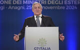 Italian Foreign Minister Antonio Tajani holds a press conference at the end of the G7 of foreign Ministers in Fiuggi, November 26, 2024. (AP Photo/Alessandra Tarantino, Pool)