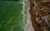 View of salt formations on the Dead Sea shore on April 28, 2024. (Jamal Awad/Flash90)