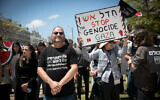 MK Ofer Cassif, Arab Israelis and Israeli left wing student activists attend a rally marking the anniversary of the 'Nakba' at Tel Aviv University, May 15, 2024. (Miriam Alster/ Flash90)