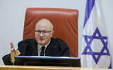 Supreme Court justice Yosef Elron at a court hearing on the release to house arrest of Eli Feldstein, at the Supreme Court in Jerusalem, November 16, 2024. (Chaim Goldberg/Flash90)