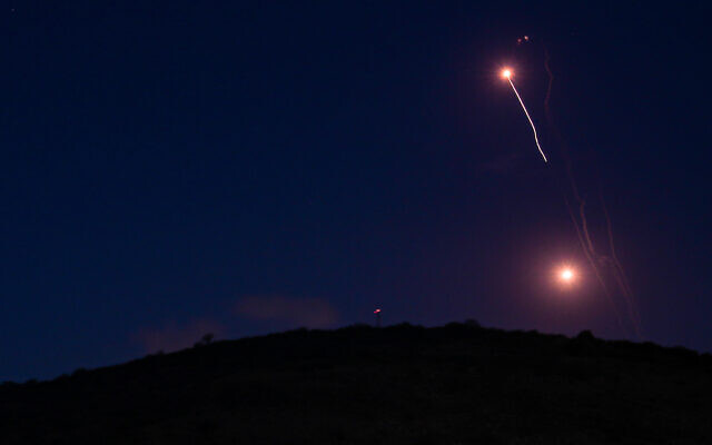 An anti-missile system fires interceptors at incoming rockets fired from Lebanon near the border, November 17, 2024. (Ayal Margolin/ Flash90) An anti-missile system fires interceptors at incoming rockets fired from Lebanon near the border, November 17, 2024. (Ayal Margolin/ Flash90)