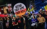 Demonstrators call for the release of hostages held in the Gaza Strip in Jerusalem, 23, 2024 (Chaim Goldberg/Flash90)