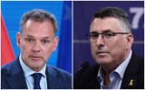 L-R: Dutch Foreign Minister Caspar Veldkamp (Ralf Hirschberger/AFP), Foreign Minister Gideon Sa'ar (Tomer Neuberg/Flash90)