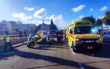Scene where a Hezbollah rocket hit the northern town of Nahariya, injuring a man, November 25, 2024. (Magen David Adom)