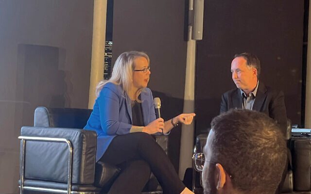 Stephanie Hallett, US deputy chief of mission at the US Embassy in Israel, speaks at the Mitvim Institute's Strategies of Hope conference in Tel Aviv, November 21, 2024. (Lazar Berman/The Times of Israel)