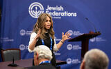 Karen Paikin Barall speaks at a Jewish Federations of North America event Washington, DC, in November. (JTA)