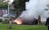 Scene of a fatal car explosion in Petah Tikva, November 18, 2024. (Magen David Adom)