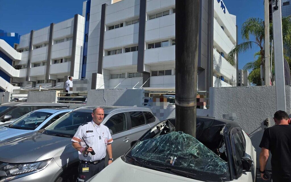 Debris from an intercepted Hezbollah rocket that hit an empty parked car in Ra'anana, November 6, 2024. (Magen David Adom)