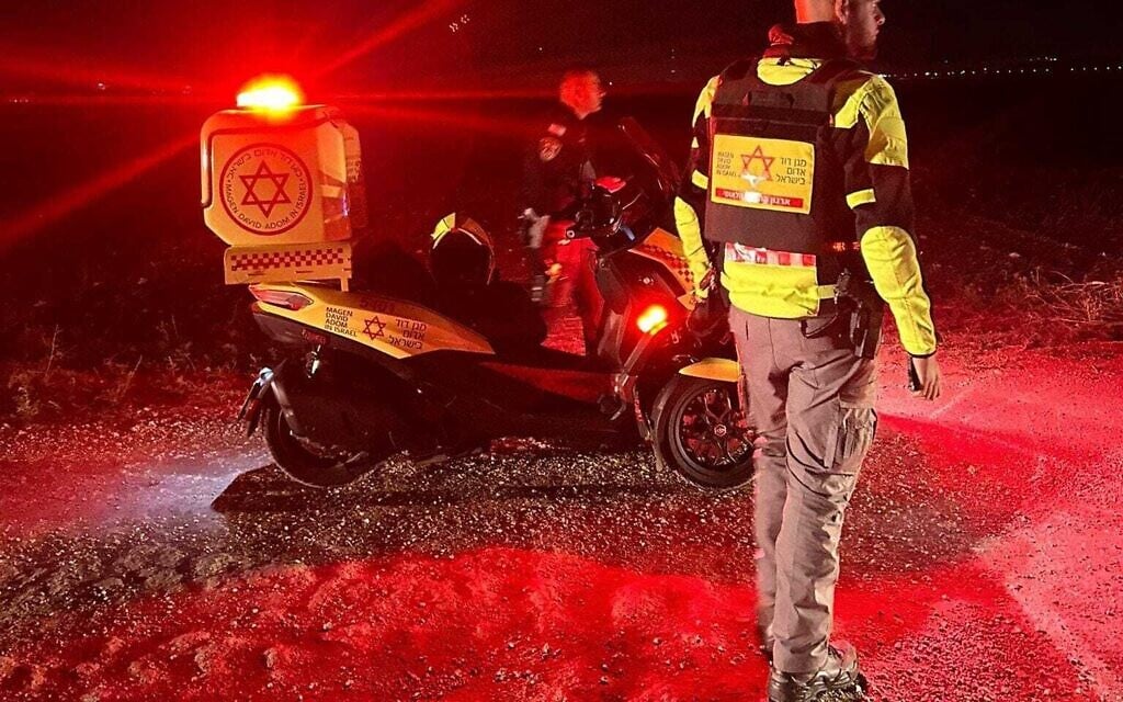 Medics at the scene where a foreign worker was killed in a Hezbollah rocket attack in Kfar Masaryk in northern Israel on November 6 2024. (Magen David Adom)