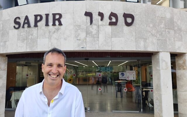 Prof. Nir Kedar, president of Sapir Academic College, on campus on November 3, 2024. (Gavriel Fiske/TOI)