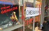 Anti-Israel protesters vandalize the offices of the Christians for Israel organization in Nijkerk, the Netherlands, November 26, 2024. (Alexander Blom)
