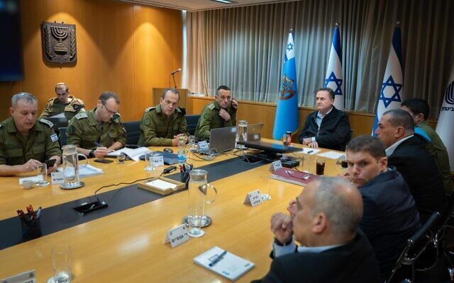 This handout photo shows Defense Minister Israel Katz meeting with top IDF officers and Defense Ministry officials on November 26, 2024. (Shira Keinan/Defense Ministry) This handout photo shows Defense Minister Israel Katz meeting with top IDF officers and Defense Ministry officials on November 26, 2024. (Shira Keinan/Defense Ministry)