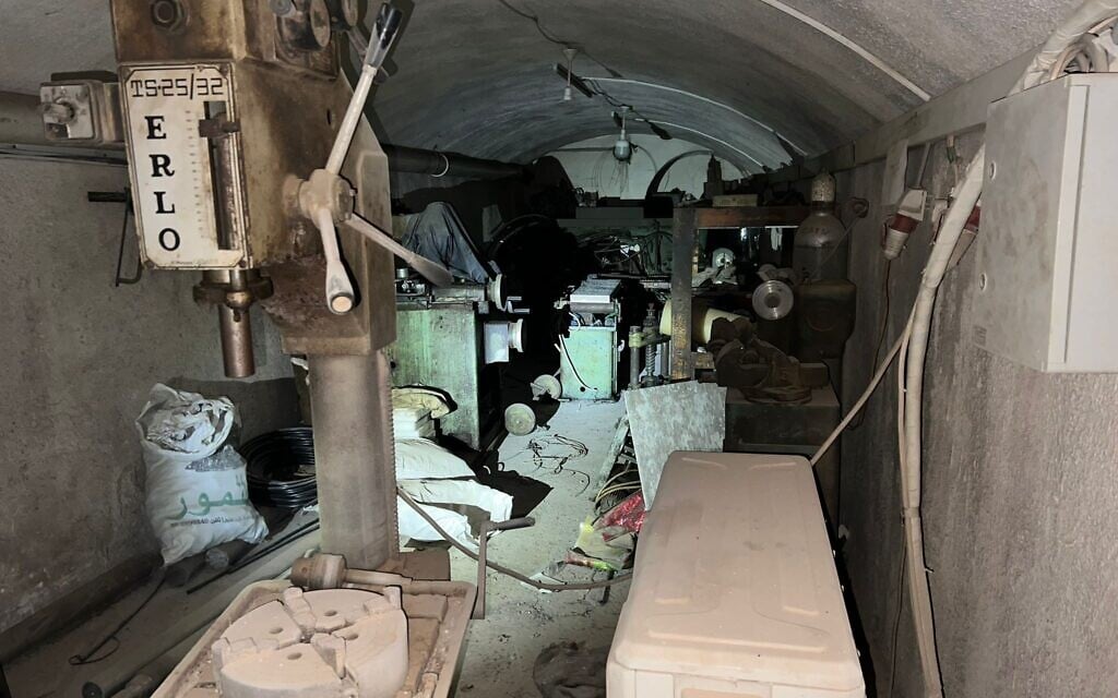 The inside of a Hamas weapons manufacturing tunnel, found in the central Gaza Strip, in a handout image published by the IDF on November 2, 2024. (Israel Defense Forces)