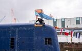 The name of the Israeli Navy's INS Drakon is revealed at Kiel shipyard in Germany, November 12, 2024. (Israel Defense Forces)