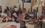 Screenshot of video posted on @Offinvestigatio on X, showing French anti-Israel protesters at the French Football Federation in Paris, France, Monday, November 4, 2024. (Screenshot from X, used in accordance with Clause 27a of the Copyright Law