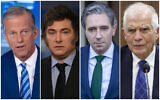 L-R: US Sen. John Thune (AP Photo/Jacquelyn Martin), Argentine President Javier Milei (AP Photo/Silvia Izquierdo), Irish PM Simon Harris (AP Photo/Ben Curtis), EU foreign policy chief Josep Borrell (Chung Sung-Jun/Pool Photo via AP)