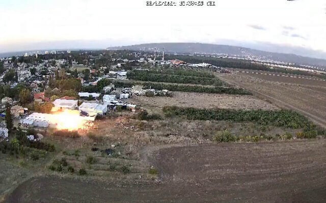 A rocket from Lebanon impacts in Nahariya, November 12, 2024. (Moti Gonen) A rocket from Lebanon impacts in Nahariya, November 12, 2024. (Moti Gonen)