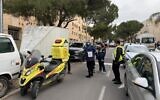 Israel Police and Magen David Adom at the scene where a policewoman was seriously injured after being shot by a man in Jerusalem, November 28, 2024. (Israel Police)