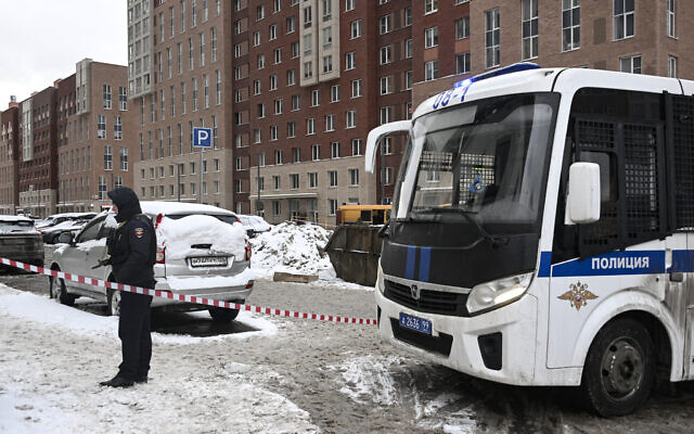 A view of the blast scene, which killed the commander of Russian armed forces' chemical, biological and radiation defense troops, Igor Kirillov, and his assistant, according to the Russian Investigative Committee, outside a residential building on Ryazansky Avenue in Moscow on December 17, 2024. (Alexander Nemenov/AFP) A view of the blast scene, which killed the commander of Russian armed forces' chemical, biological and radiation defense troops, Igor Kirillov, and his assistant, according to the Russian Investigative Committee, outside a residential building on Ryazansky Avenue in Moscow on December 17, 2024. (Alexander Nemenov/AFP)