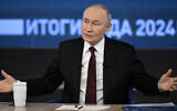 Russian President Vladimir Putin holds his annual end-of-year press conference in Moscow on December 19, 2024. (Alexander NEMENOV / AFP)
