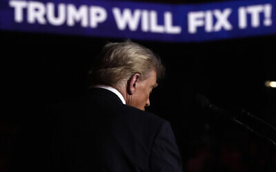 Then-Republican presidential nominee former US president Donald Trump speaks during a campaign rally at Lee's Family Forum, in Henderson, Nevada, October 31, 2024. (Julia Demaree Nikhinson/AP)