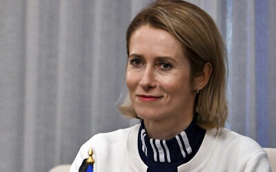 European Commission Vice-President Kaja Kallas during a meeting with the foreign ministers of the Arab Contact Group on Syria in Jordan's southern Red Sea coastal city of Aqaba, December 14, 2024. (Andrew Caballero-Reynolds/Pool via AP)