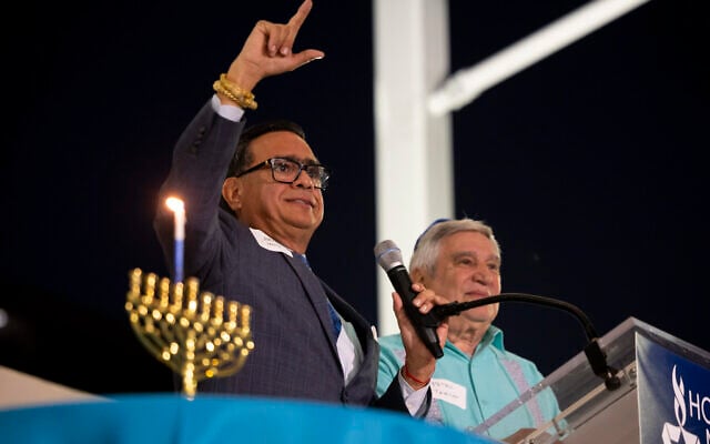 Jacob Monty joins Rabbi Peter Tarlow at the podium during a 'Chicanukah' event at Holocaust Museum Houston on Thursday, December 19, 2024, in Houston. (AP Photo/Annie Mulligan) Jacob Monty joins Rabbi Peter Tarlow at the podium during a 'Chicanukah' event at Holocaust Museum Houston on Thursday, December 19, 2024, in Houston. (AP Photo/Annie Mulligan)
