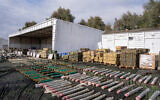 Hezbollah weapons and other equipment seized by the IDF during its ground operation in south Lebanon, are displayed for the media at military base in northern Israel on December 24, 2024. (Emanuel Fabian/Times of Israel)