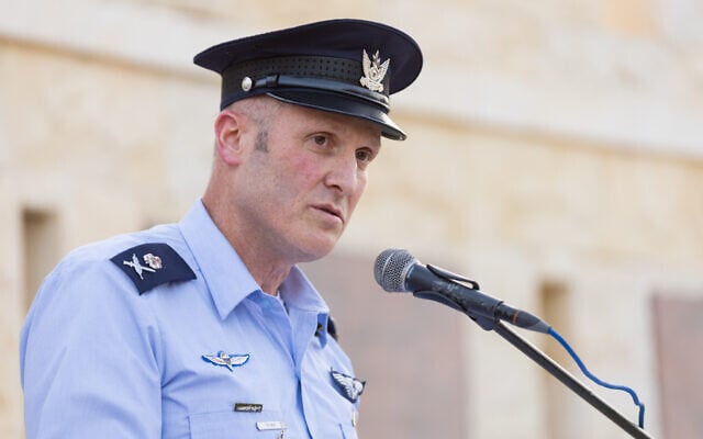 Chief of the Israeli Air Force, Maj. Gen. Tomer Bar, speaks during a ceremony in the southern city of Ashdod, May 29, 2023. (Flash90) Chief of the Israeli Air Force, Maj. Gen. Tomer Bar, speaks during a ceremony in the southern city of Ashdod, May 29, 2023. (Flash90)