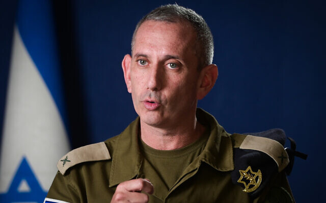 IDF Spokesperson Daniel Hagari gives a statement to the media in Tel Aviv on October 16, 2023. (Avshalom Sassoni/Flash90) IDF Spokesperson Daniel Hagari gives a statement to the media in Tel Aviv on October 16, 2023. (Avshalom Sassoni/Flash90)