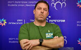 Eyal Naveh,, one of the leaders of Brothers in Arms, attends a conference at Reichman University in Herzliya, on April 4, 2024. (Avshalom Sassoni/Flash90)
