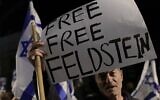Israelis protest against Attorney General Gali Baharav-Miara and call for the release of Eli Feldstein, outside the AG's home in Tel Aviv on November 28, 2024.