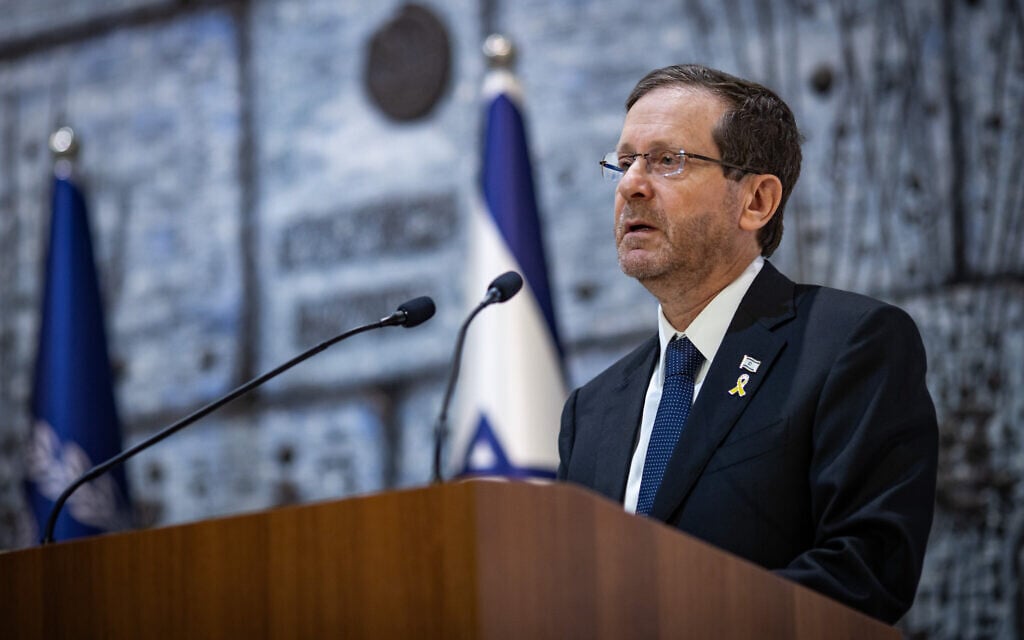 President Isaac Herzog attends an emergency conference on the medical condition of Israeli hostages in the Gaza Strip at the President Residence in Jerusalem, December 10, 2024. (Oren Ben Hakoon/Flash90)