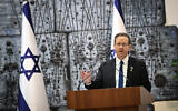 President Isaac Herzog at the President's Residence in Jerusalem, December 16, 2024. (Arie Leib Abrams FLASH90)