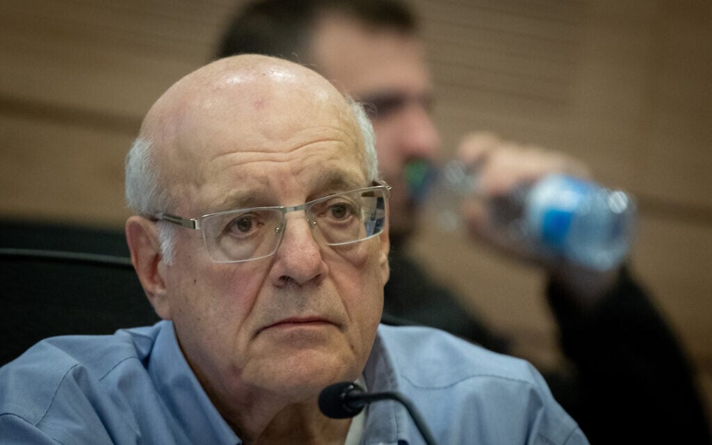 Former Supreme Court justice Hanan Melcer, who now serves as president of the Israeli Press Council, at an Economic Affairs committee meeting at the Knesset on December 18, 2024. (Chaim Goldberg/Flash90)