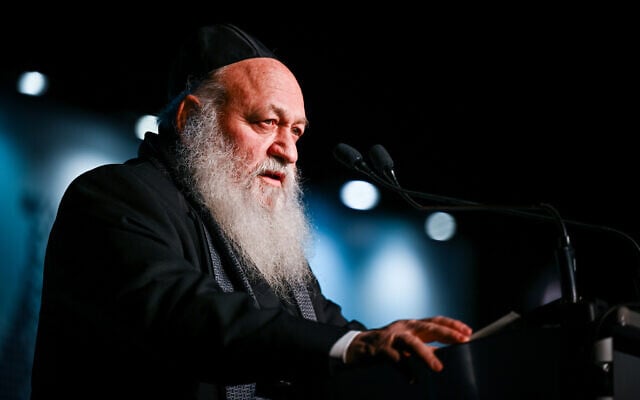 Housing Minister Yitzhak Goldknopf speaks at the International Bay Conference for Regionality, in Haifa, December 18, 2024. (Flash90)