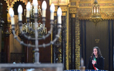 Sara Funaro, then assessor of Florence, attends the Righteous Among The Nations award ceremony for Bisto and Stella Nepi, who saved a Jewish fugitive from fascists and Nazis during World War II, at Florence Synagogue on April 18, 2023. (Roberto Serra - Iguana Press/Getty Images/File)