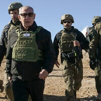 Prime Minister Benjamin Netanyahu visits the top of the Syrian side of Mount Hermon along with IDF Chief of Staff Herzi Halevi (right) and other troops, December 17, 2024. (Maayan Toaf/GPO)