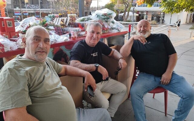 Tsahal, Salim and Max, three friends in Katzrin, on December 8, 2024. (Gavriel Fiske/Times of Israel)