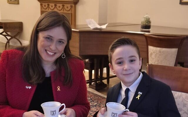 Ben Carasso having tea with Israeli Ambassador to the United Kingdom Tzipi Hotovely. (Courtesy)