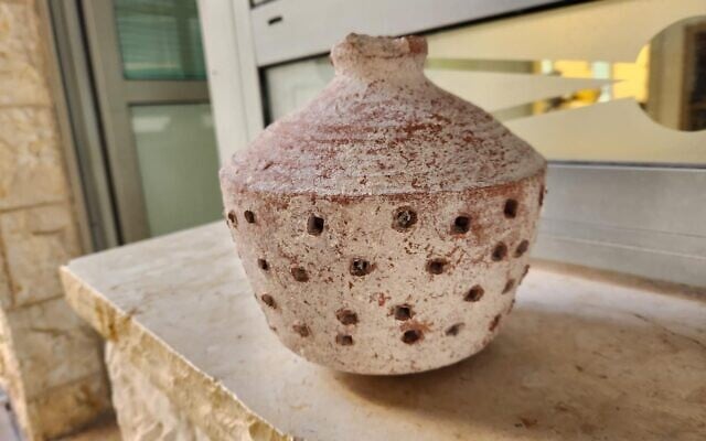 Byzantine-era clay lantern discovered at Tzippori National Park, in an image released on Decem,ber 22, 2024. (Daniel Hittner/National Parks Authority)